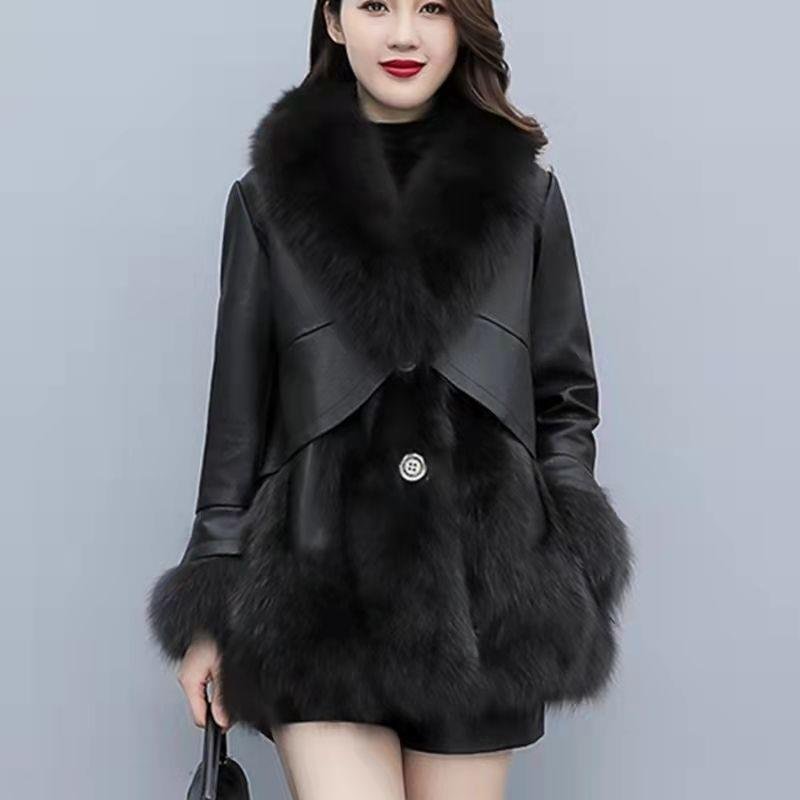 Women's Clothing Fox Fur Slim Fit Medium And Long Leather Fur Coat