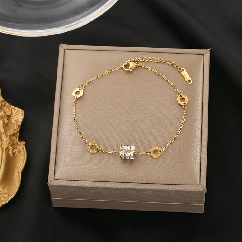 Gold Plated Diamond-Studded Small Waist Titanium Steel Bracelet For Women, Non-Fading Luxury Internet Celebrity Jewelry,