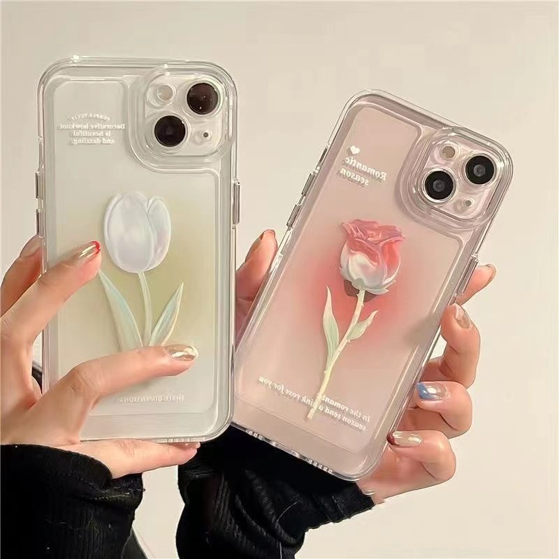 Clear Luxtury Pink Rose Phone Case For IPhone 15 14 12 13 11 Pro Max X Xs Xr 7 8 15Plus SE Soft Silicone