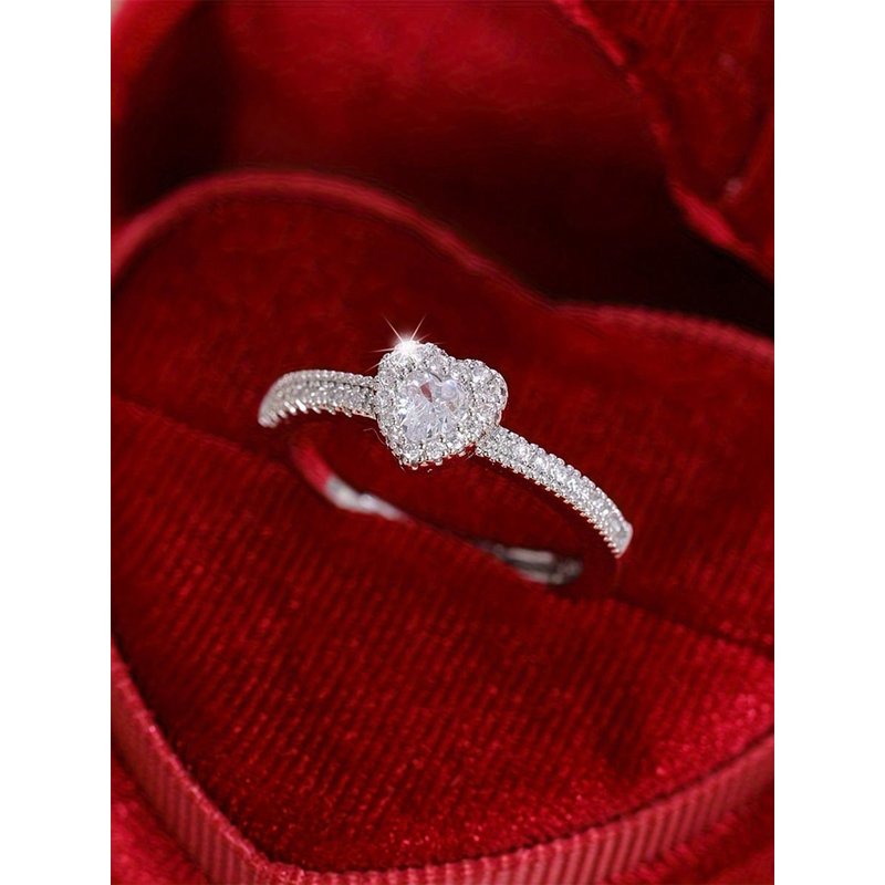 1 PC Romantic Heart Cubic Zirconia Ring For Women For Wedding Engagement Anniversary Party Jewelry Valentine's Day Gift