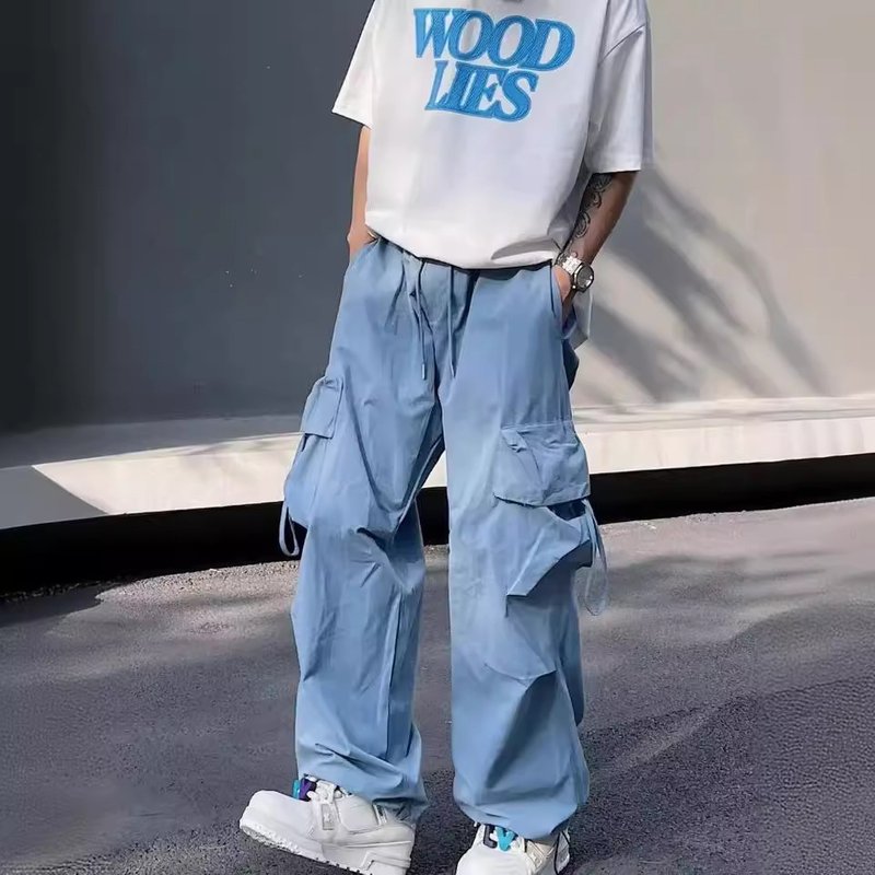Men's Clothing high street vibe straight overalls for men and women spring and summer loose versatile blue wide leg pants dopamine pants