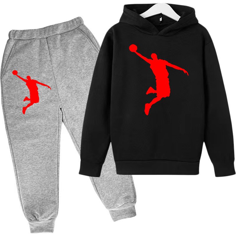 Autumn And Winter Pullover With Plush Hooded Sweater, Set, Printed Casual Children's Clothing Sweater Set