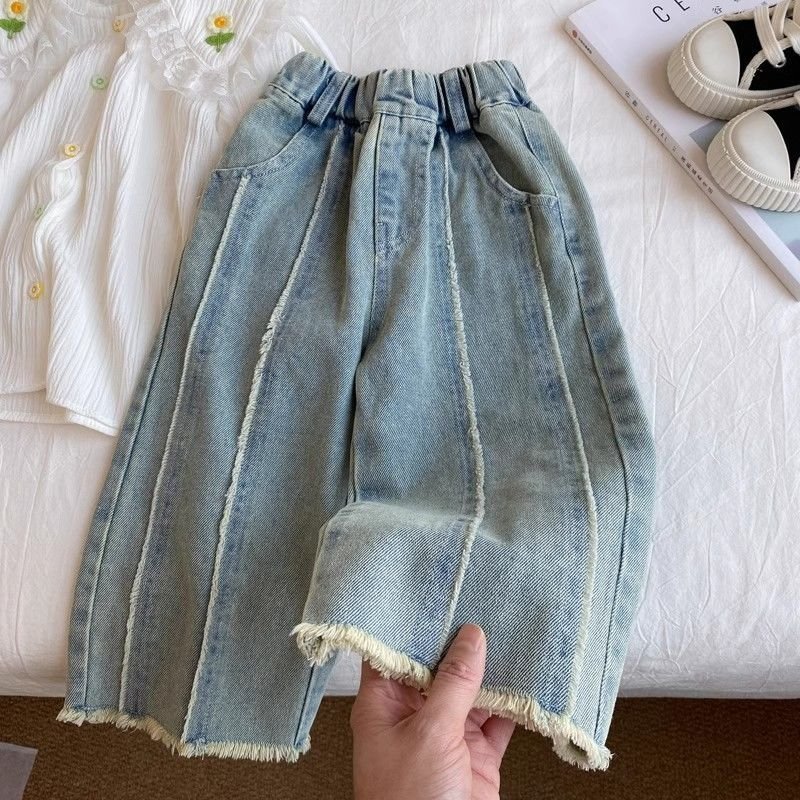 Toddler Girls Clothing Straight Jeans Girls Stylish Wide Leg Pants Spring And Autumn Children's Trousers