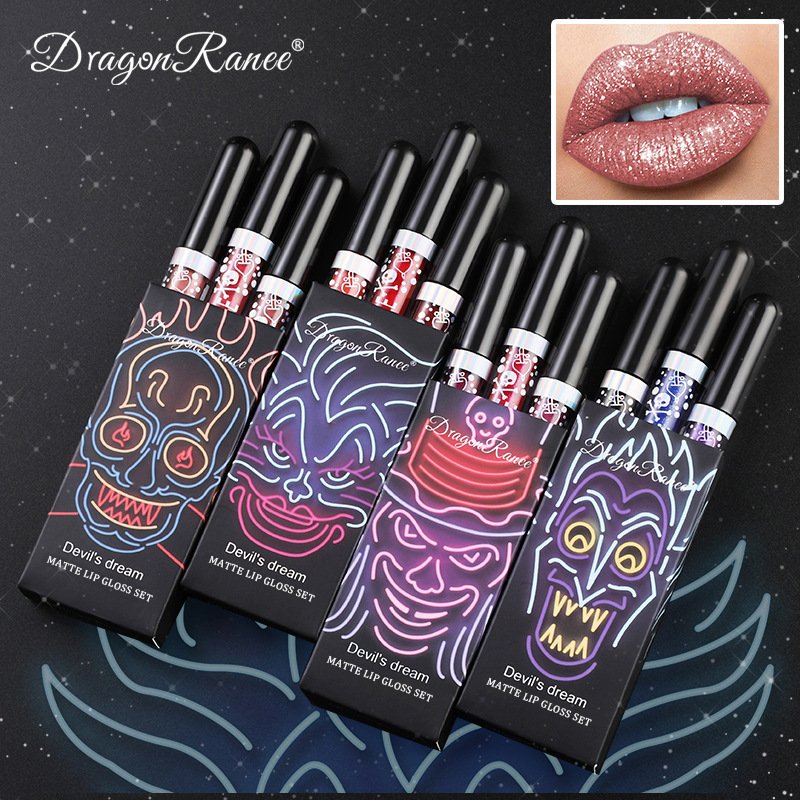3pcs Liquid Glitter Lipstick Glitter Lip Gloss Diamond Shimmer Matte Lipstick Set Long Lasting High Pigment Glitter Halloween Party Makeup Gift