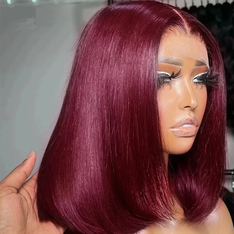 99J Bob Wigs Lace Front Human Hair Wigs 13x4 Lace Frontal Human Hair Wig Burgundy Red Straight Short Bob