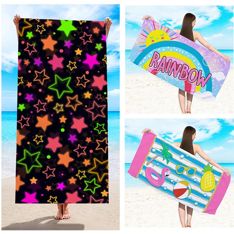 Star-Printed Double-Sided Beach Towel - Gradient Ombre Design, Ultra-Soft Microfiber For Swimming & Sunbathing​