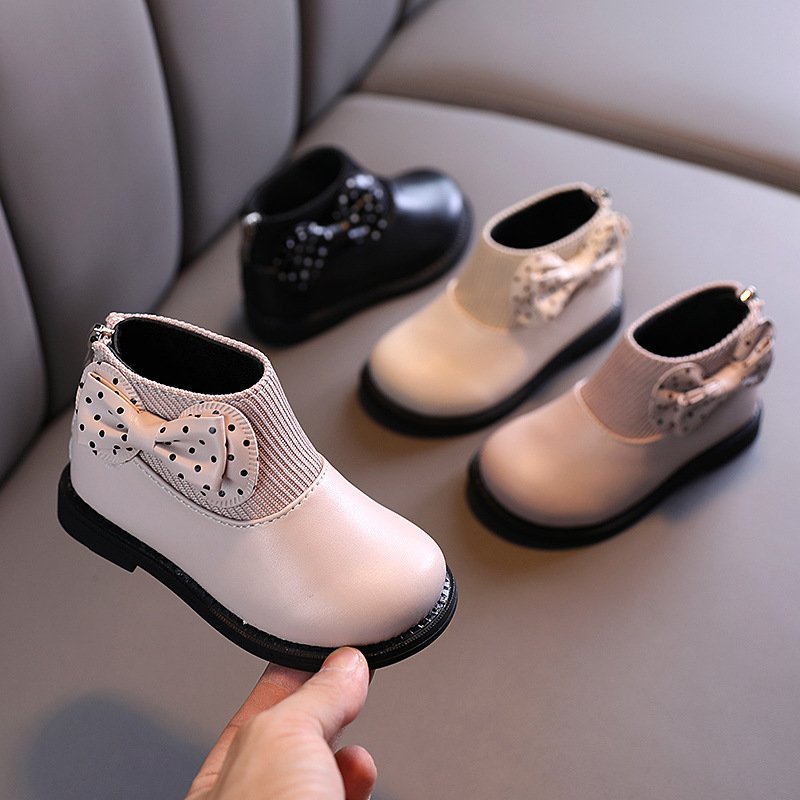 Children's Cotton Boots 2023 Winter New Children's Shoes Korean Style Girl's Soft Bottom Leather Boots Baby's All-match Fleece-lined Martin Boots