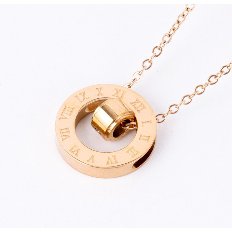 Women's Jewelry Titanium Steel Roman Numerals Inlaid Zircon Necklace Fashion Pendant