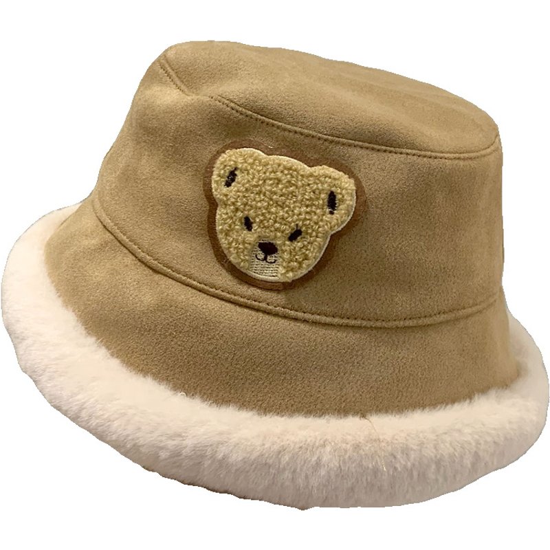 Kids'hats Autumn and winter Bear Boys and girls Fisherman hat Children's thick plush basin hat baby warm hat