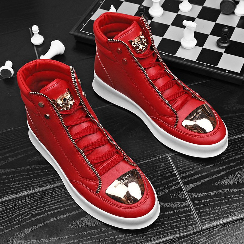 Men’s Shoes high top sneakers metal casual leather boots hip hop shoes