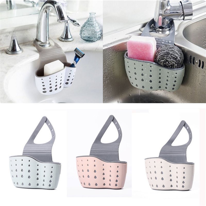 Sink Draining Hanging Bag Kitchen Storage Rack Adjustable Snap Button Faucet Sponge Double-Layer Draining Hanging Basket