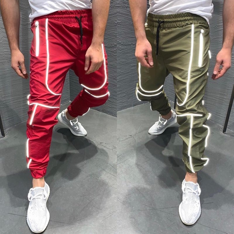 Men's Sports Pants, Night Running, Reflective Small Feet, Trendy Pants, Fitness Sports, Basketball Pants, One-piece Replacement