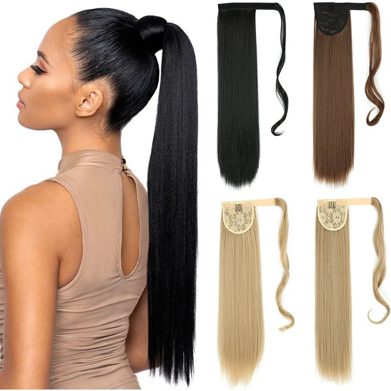Women's long Velcro ponytail chemical fiber long straight hair wig ponytail hair extension piece ponytail