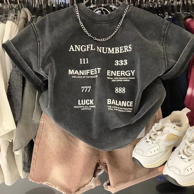 Mother & Kids Baby Clothing Summer Pi Shuai Boys Letter Cotton Short Sleeve Loose T-Shirt In The Little Baby Comfortable Top Tide