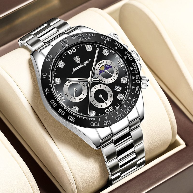 True Three Eyes Day and Night Leisure Sports Fashion Business Top Luxury Brand Quartz Watch Men's Stainless Steel Waterproof Watch