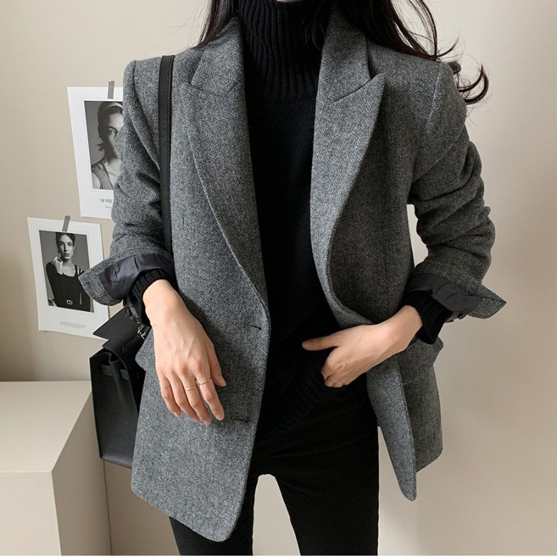 Women's Clothing Dongdaemun,purchasing 2024 autumn and winter new style pure color all match wool suit jacket for women
