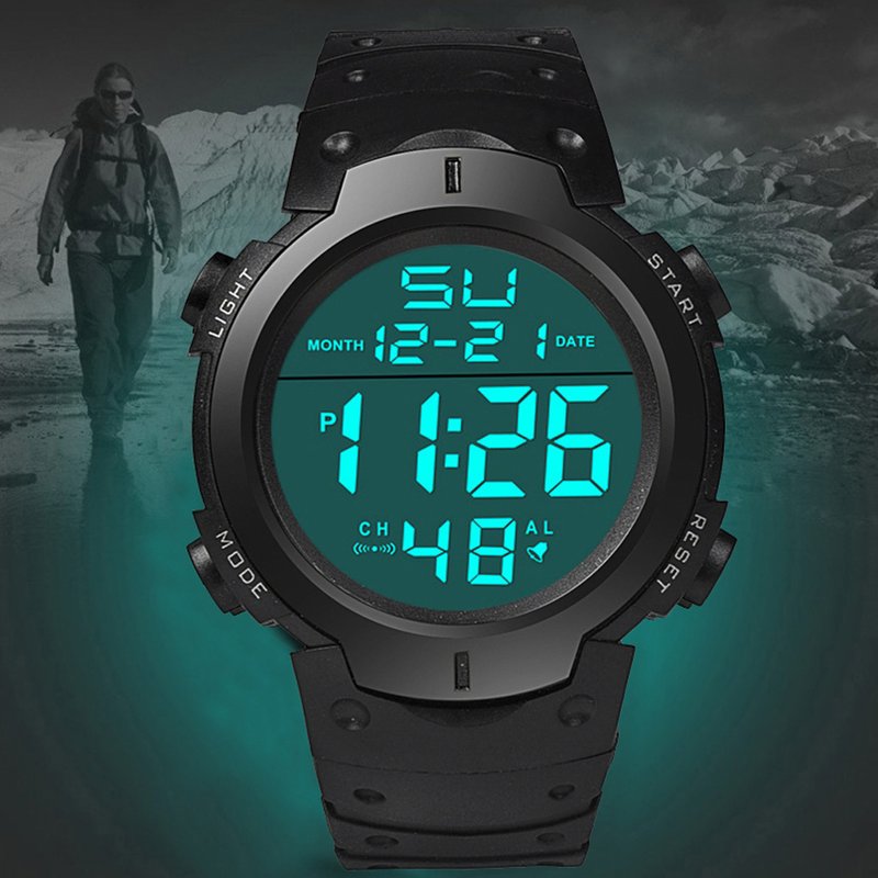 Youth Sports Waterproof Dial Watch, Adult Outdoor Men's Large Screen Cold Light Machine, LED Electronic Watch