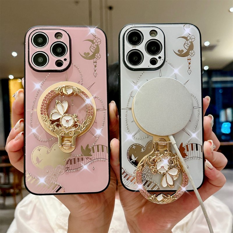 2024 New Luxury Phone Cover,For Iphone 16 15 14 13 Pro Max Rhinestones Case & Magnetic Ring Holder Stand Cases