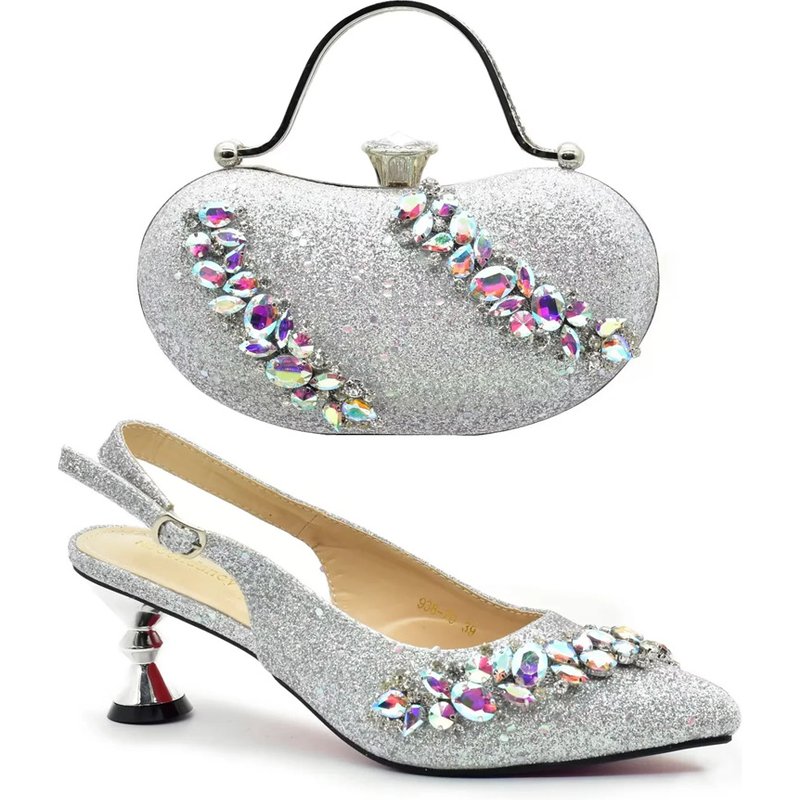 Vintage diamond set chunky sandals with dinner bag set Fashion design rhinestone evening bag