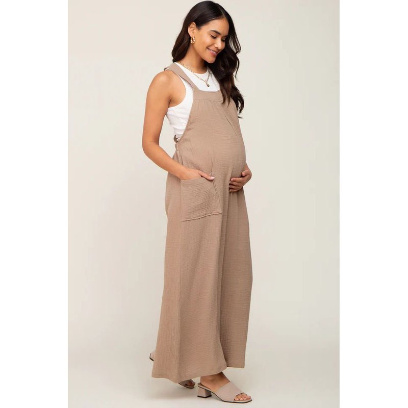 2024 New beige wide leg lace up maternity workwear pants
