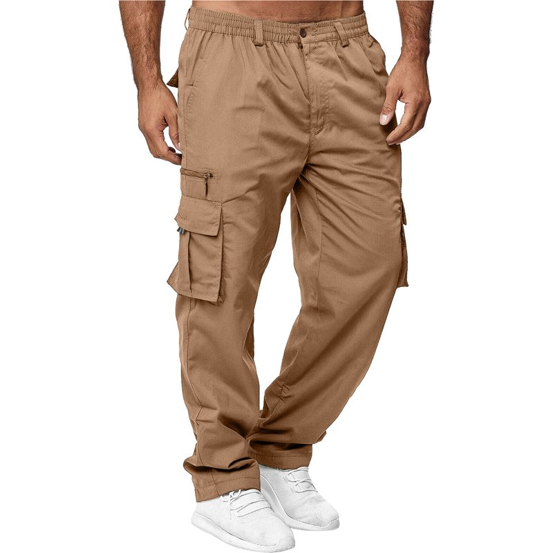 Men's Casual Multi-Pocket Loose Straight Cargo Pants Outdoor Trousers