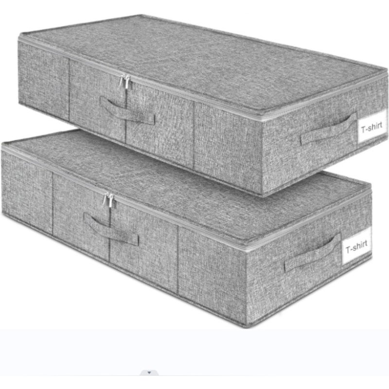 Under Bed Storage Box - 2-Pack Flat Drawer Organizers For Clothes & Blankets (Clear Plastic Space-Saving Easy Slide Design 15" Height Gray/White)​​