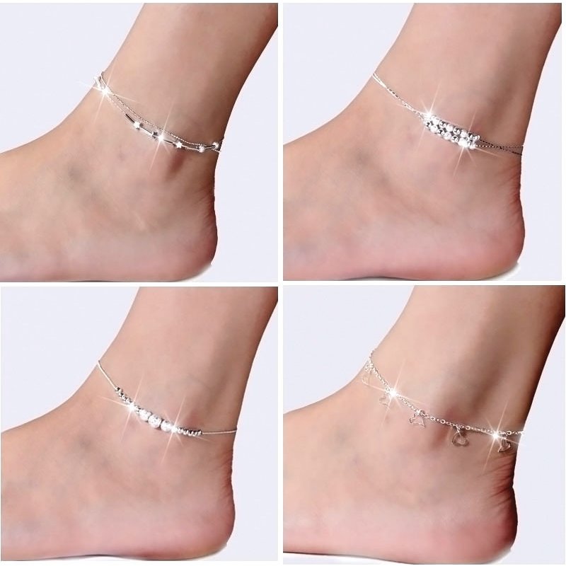 version of Korean summer silver ankle bracelet, trendy footwear, fashionable and elegant beach women's jewelry