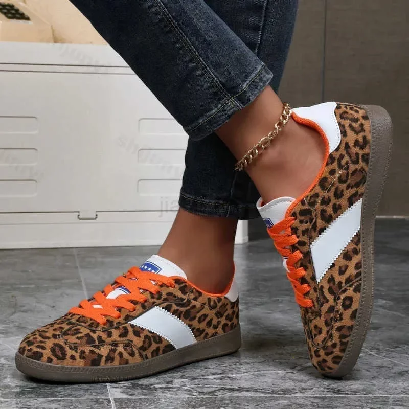 Leopard Print Women Outdoor Classic Retro Trainers Walking Sneakers Fashion Free Shipping New Lace Up Non-Slip Casual