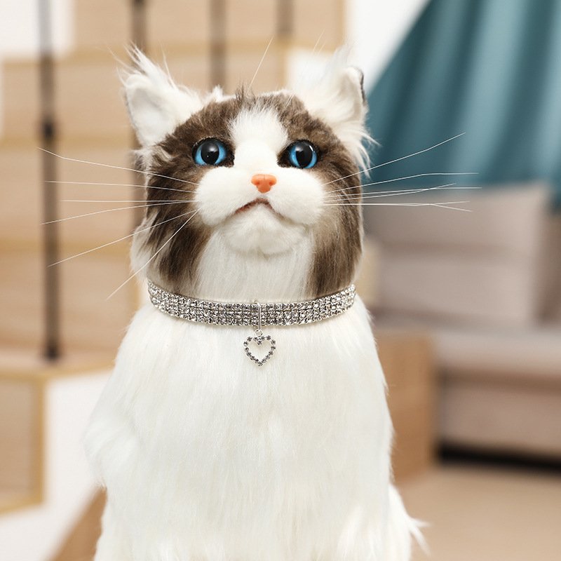 Three Row Elastic Pet Rhinestone Necklace Love Pendant Chain Cat Dog Collar Pet Supplies Small Dog Accessories