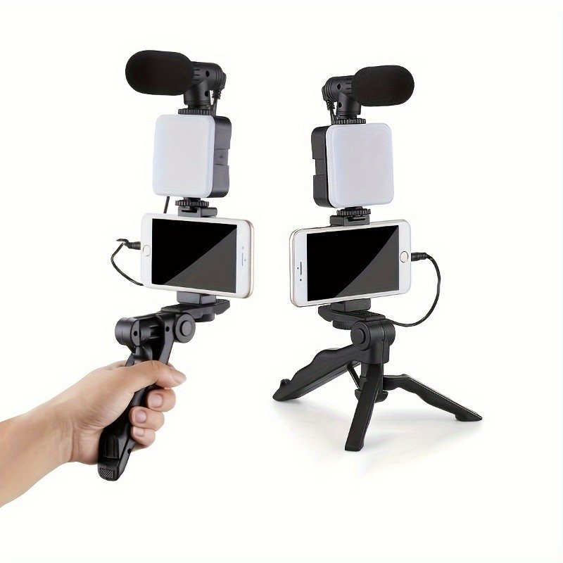 Portable Live Broadcast Kit With LED Lights, Tripod, Microphone - Base Mount, Battery Powered, PP Material