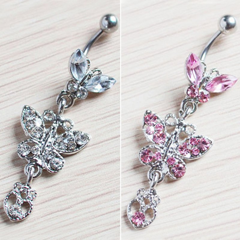 Yamaler Fashion Rhinestone Butterfly Dangle Belly Navel Curved Button Barbell Ring