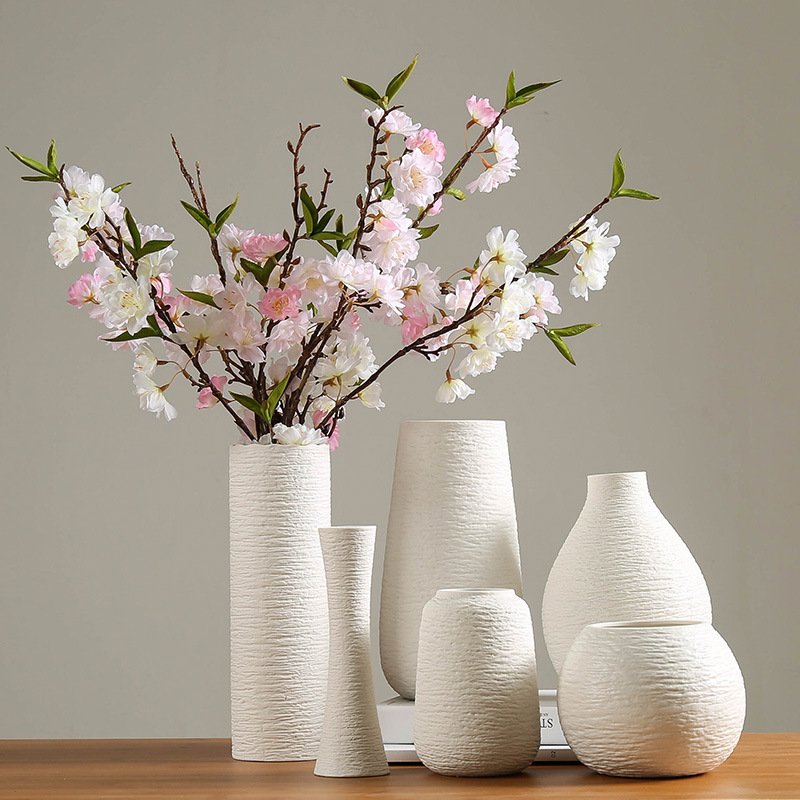 Vases White Ceramic Ornaments Dried Flower Arrangement Modern Simple Literary Living Room White Creative Home Decoration