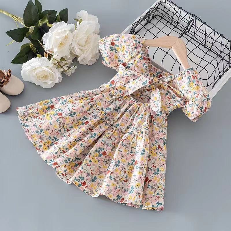 Girls' 2024 New Fashion Fashionable Little Girl Princess Pure Summer Children's Cotton Fragmented Flower Dress