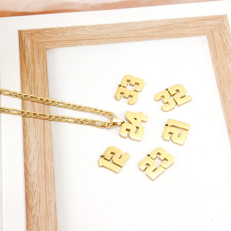 Men's Stainless Steel Sports Number Necklace - Customizable Baseball Basketball Football Team Pendant - Gold Finish