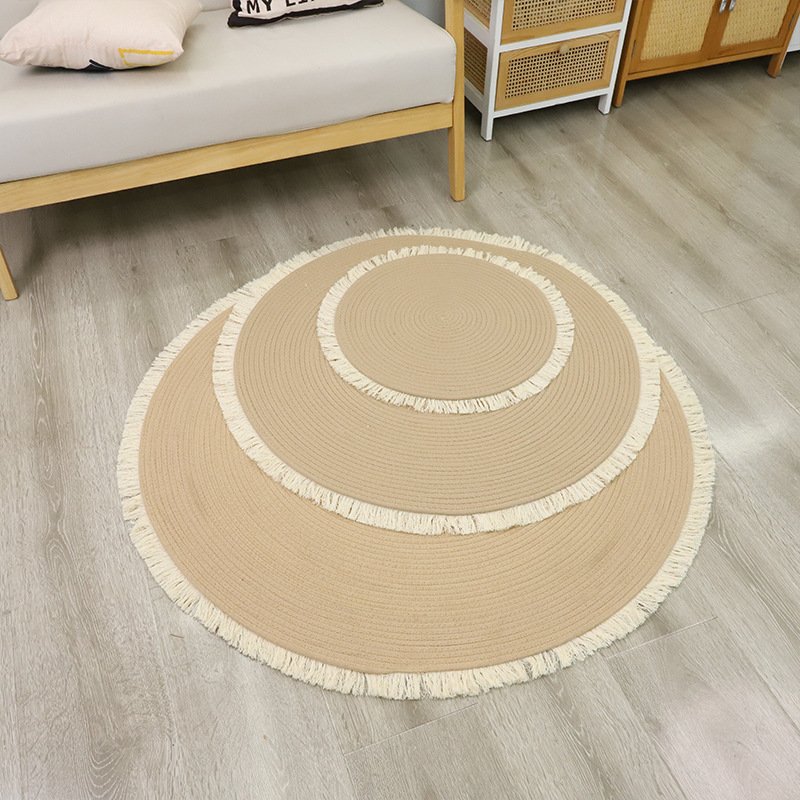Nordic Linen Rope Rug With Tassels - Handwoven Round Floor Mat For Living Room, Tea Corner & Airbnb