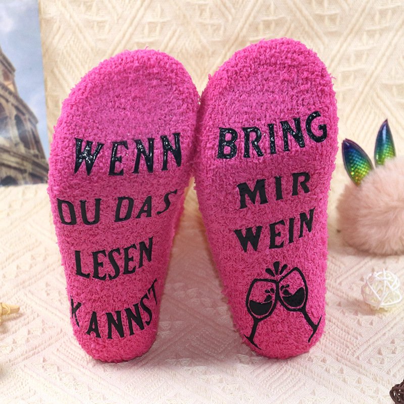 Women's socks Spot non-shedding coral velvet dotted anti-slip letter socks plus velvet thickened floor socks cake socks