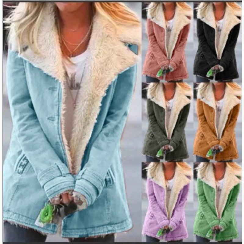 Women's Autumn And Winter Coats With Velvet Long Sleeves And Velvet Warm Cotton-padded Clothes