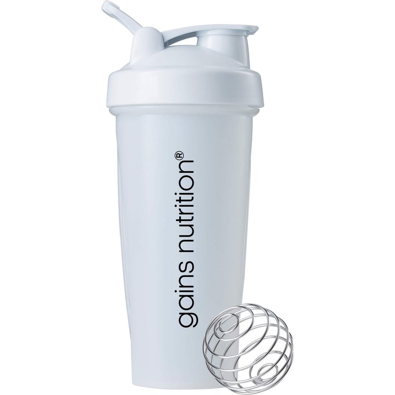Gains Nutrition Shaker Bottle | White