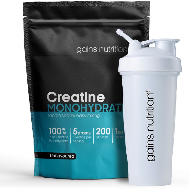 Creatine Monohydrate Powder | 1KG + 600ml Shaker White
