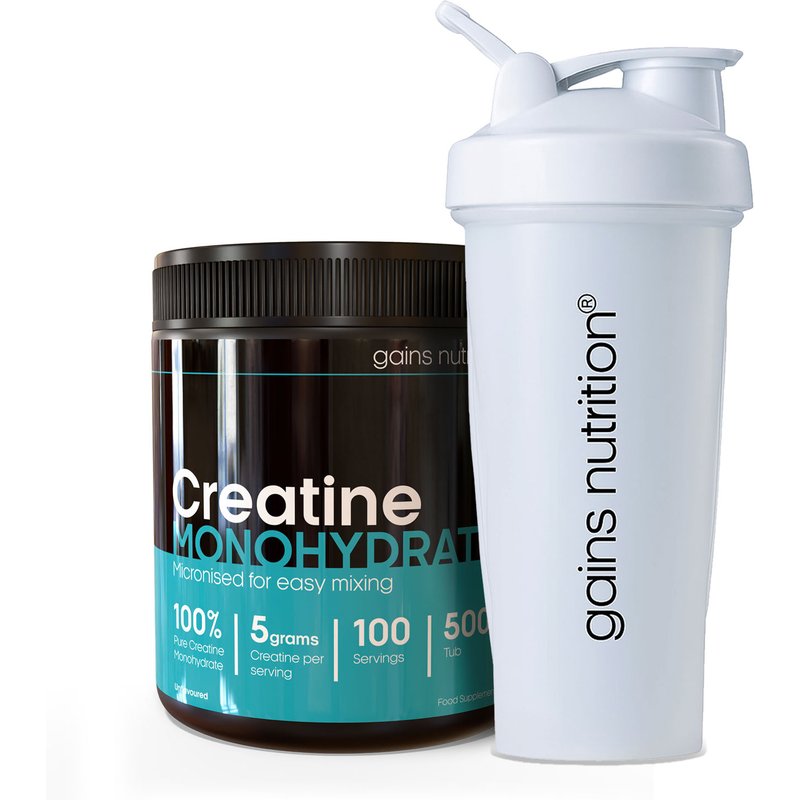 Creatine Monohydrate Powder Tub | 500g + 600ml Shaker White