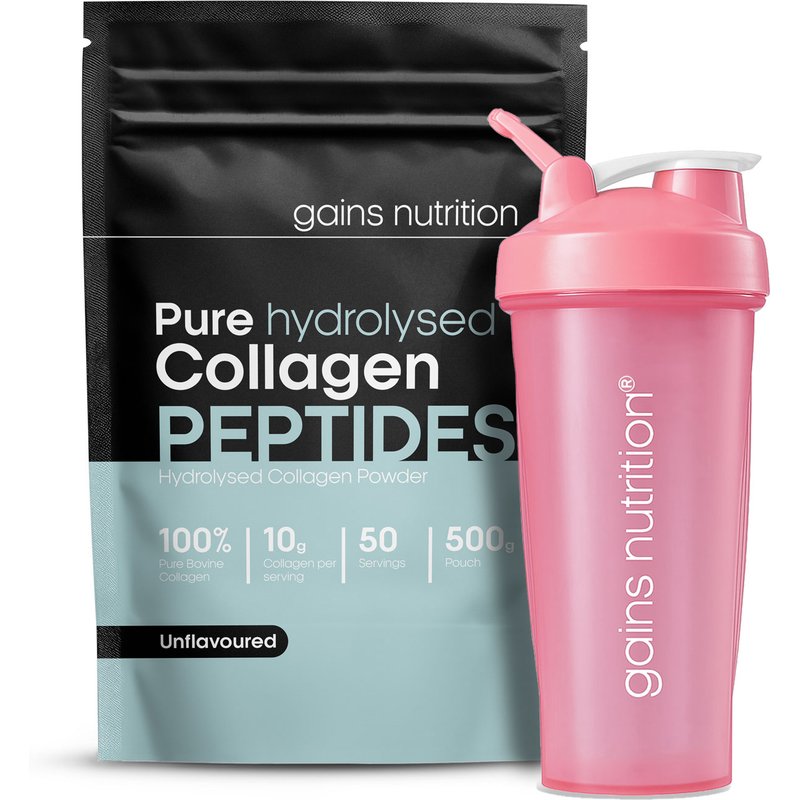 Bovine Collagen Peptides Powder | 500g | + 600ml Shaker Pink