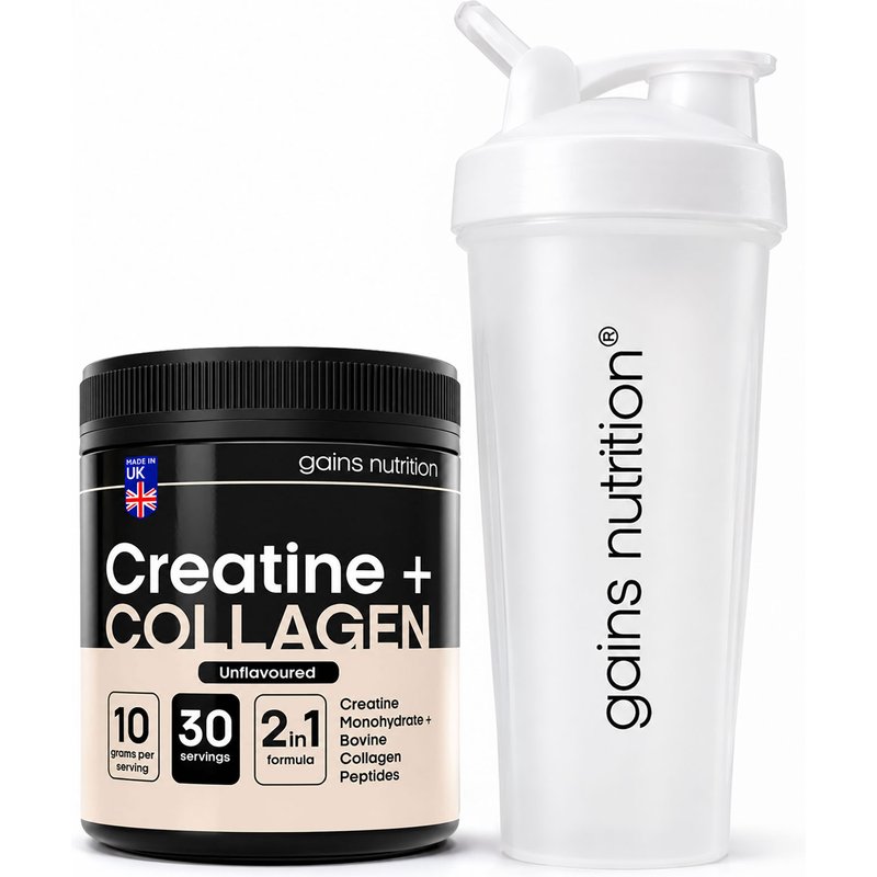 Creatine + Bovine Collagen Peptides Powder + 600ml Shaker White