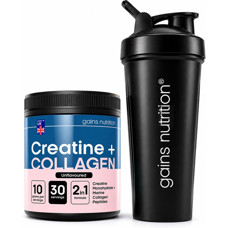 Creatine + Marine Collagen Powder | 30 Servings + 600ml Shaker Black