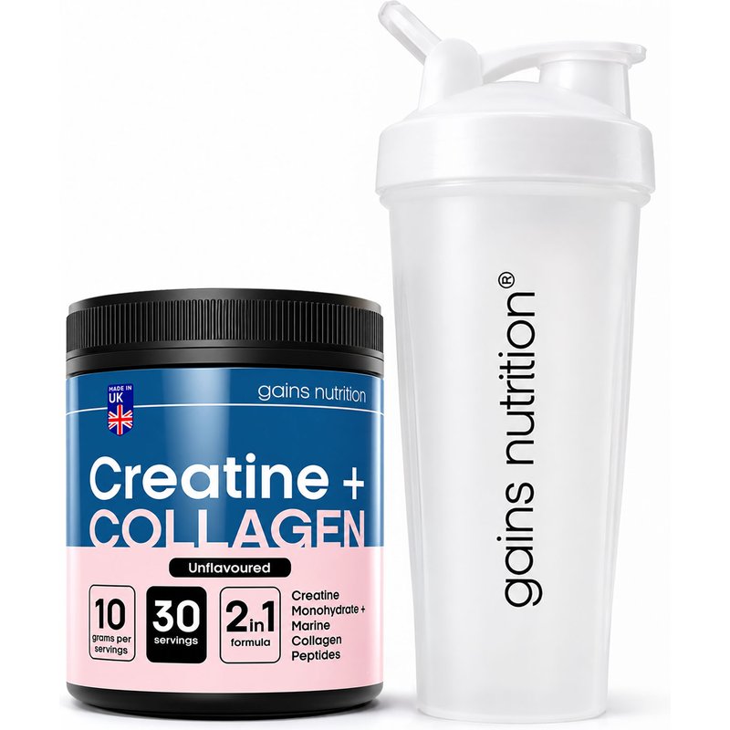 Creatine + Marine Collagen Powder | 30 Servings + 600ml Shaker White