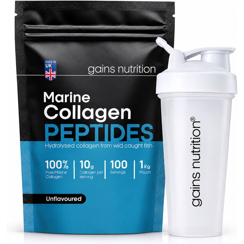 Marine Collagen Peptides Powder | 1KG | Unflavoured + 600ml Shaker White