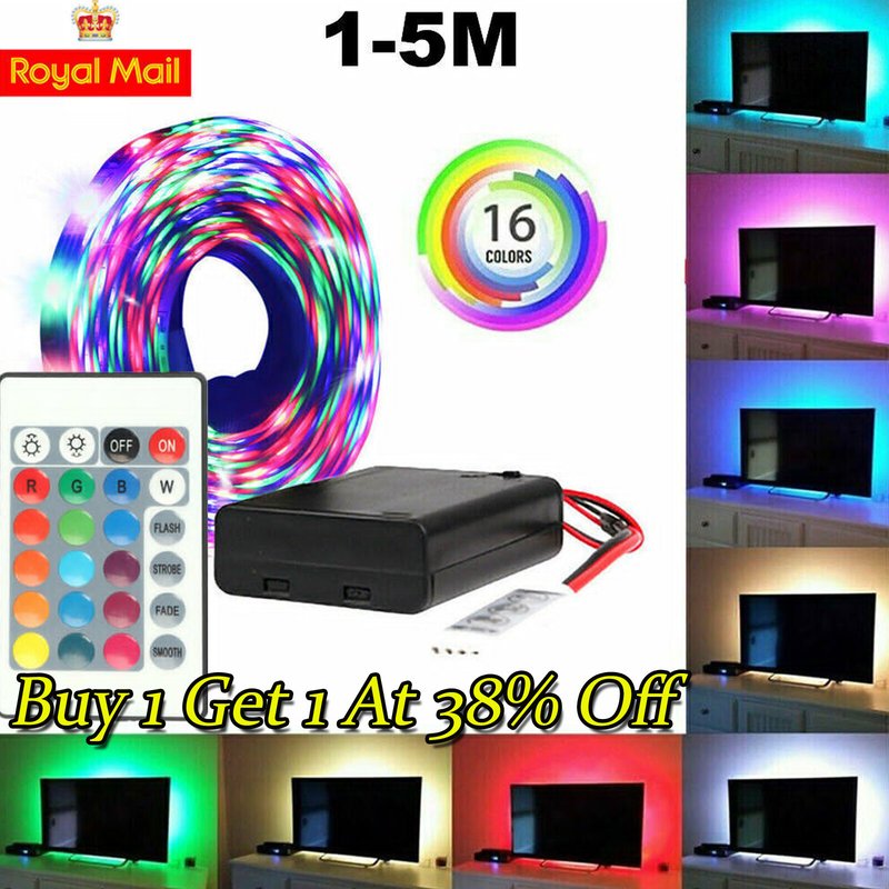 LED Strip Lights 2835RGB Light Colour Changing Tape Cabinet TV Battery Operated~