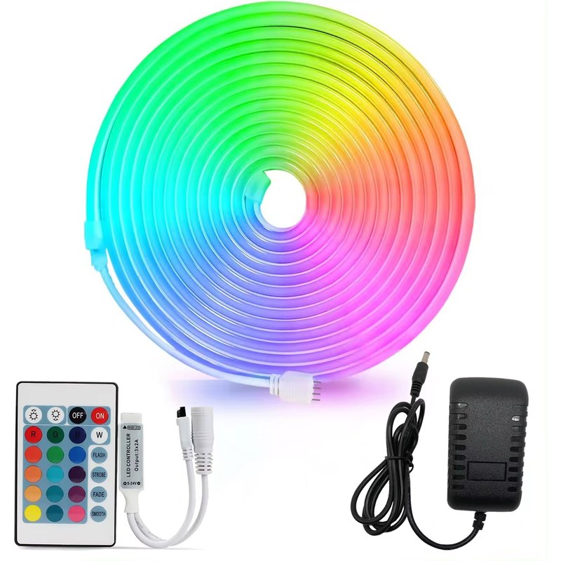 Kit complet d'éclairage extérieur étanche à LED, bande lumineuse flexible au néon, 12 V