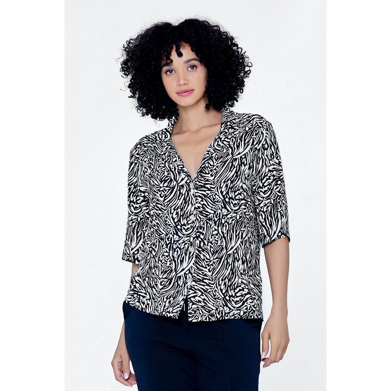 Enorsia Womens Black Animal Print Relaxed Shirt - UK 12