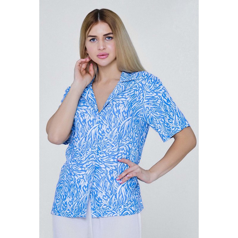 Enorsia Womens Blue Animal Print Relaxed Shirt - UK 14
