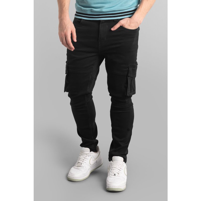 Enorsia Mens Black Skinny Fit Cargo Jeans - UK 34